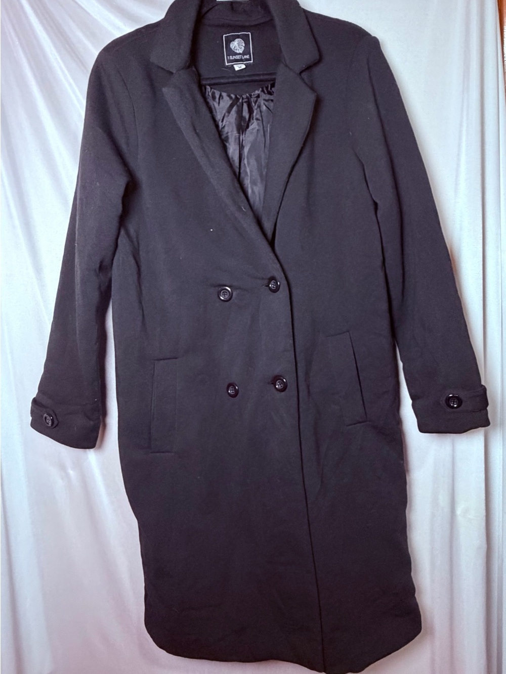 1 Sunset Lane Black Double-Breasted Coat Size M CLW36G